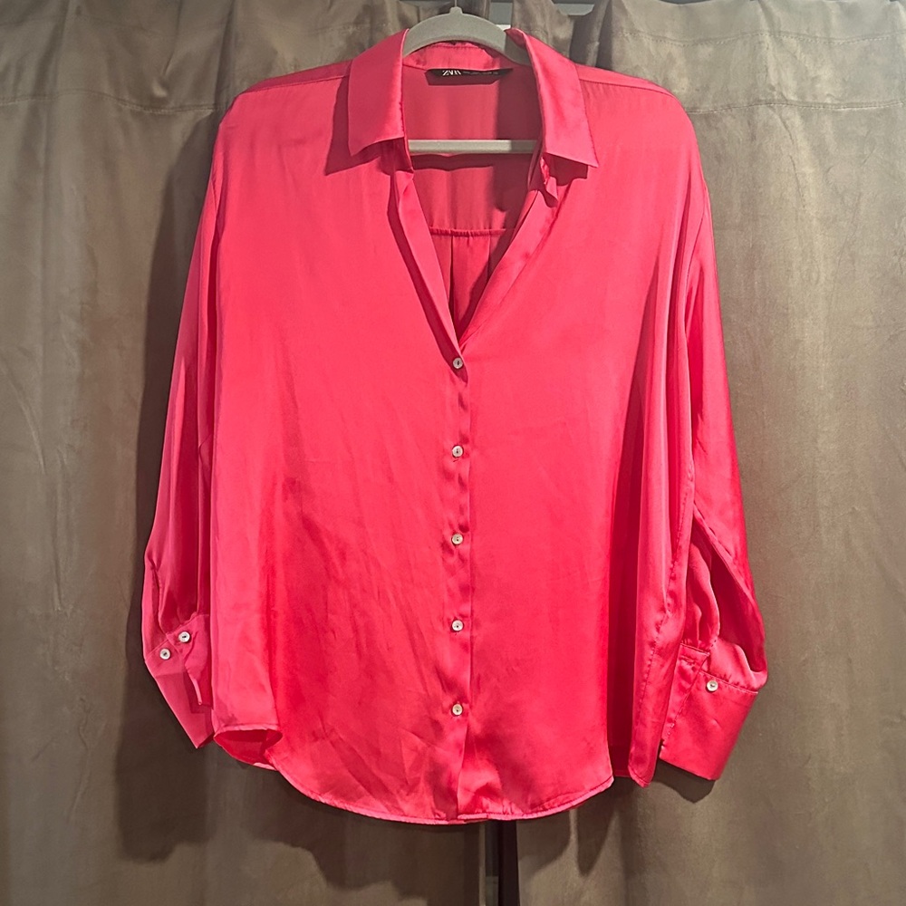 Zara Hot Pink Button Down Shirt